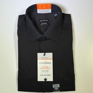 Van Heusen Men's Stain Shield Regular Fit Dress Shirt Black 16-16.5 34-35 $ 60